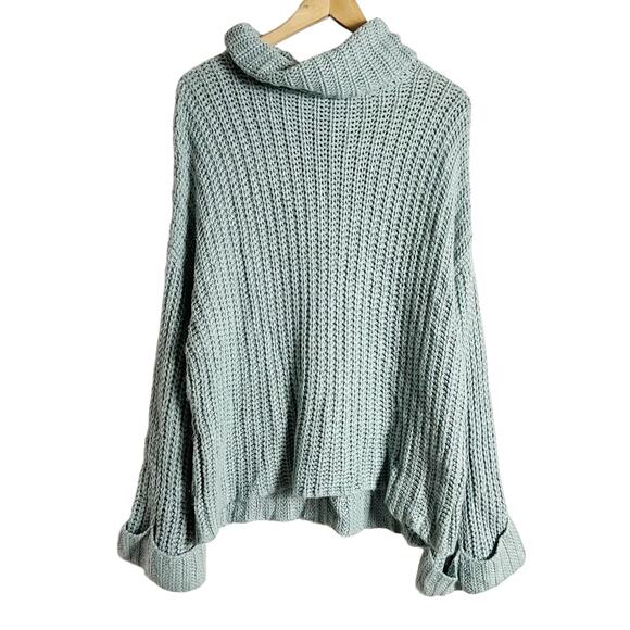 525 America Blue Wide Sleeve Chunky Knit Turtleneck Sweater Size Large - Picture 2 of 12